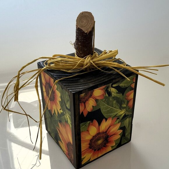 SUNFLOWER PUMPKIN BLOCK SOLID WOOD FALL DÉCOR AUTUMN THANKSGIVING - Picture 4 of 9
